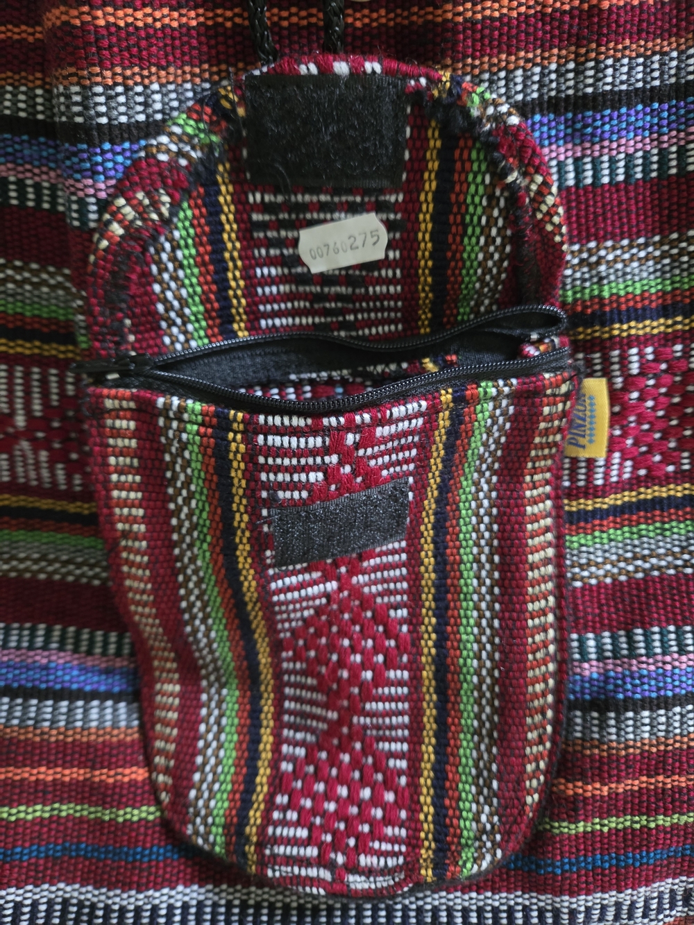 Handwoven Red Multicolor Drawstring Backpack, Made In MEXICO - Picture 8 of 10
